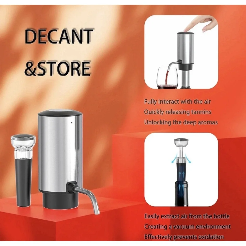 Rechargeable Electric Wine Opener Set, 4-in-1 Automatic Gift Sliver